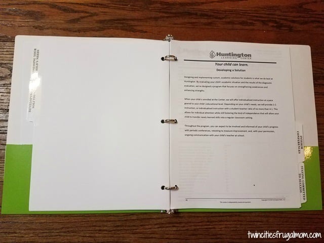 Huntington Learning Center binder information