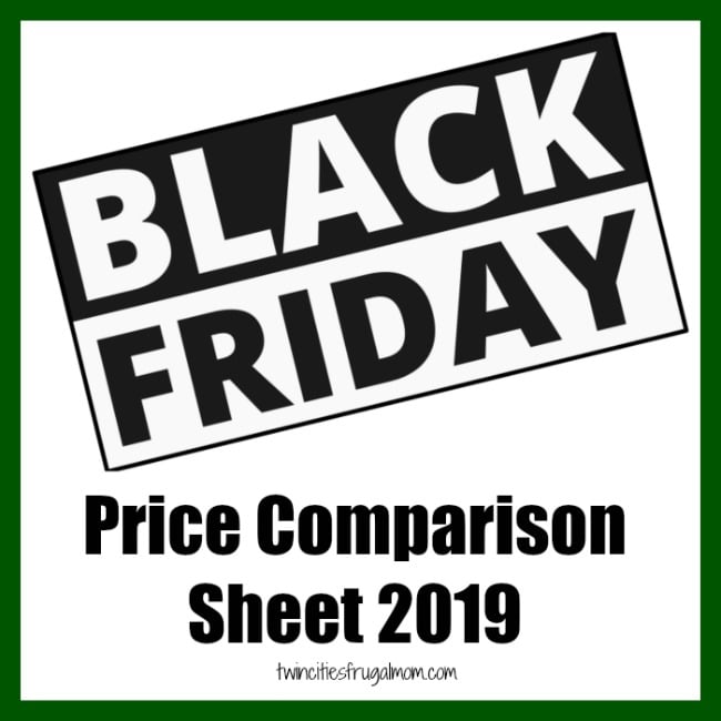 Black Friday Price Comparison Sheet 2019