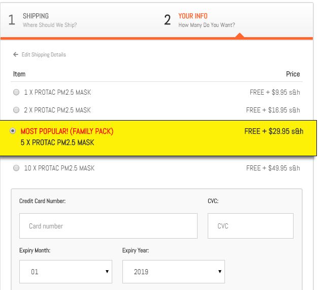 Protac Breathing Mask Pricing