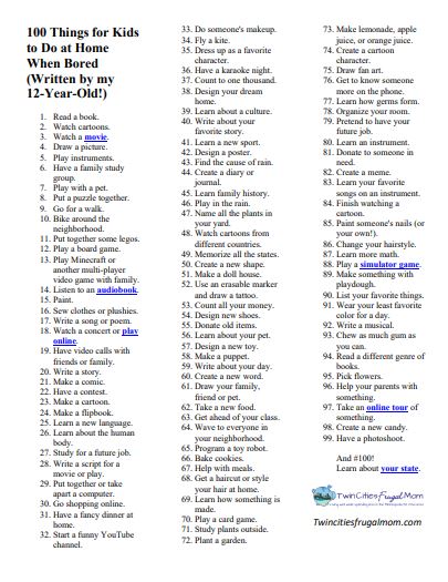 100 Things for Kids to Do at Home When Bored (Written by My 12-Year-Old ...