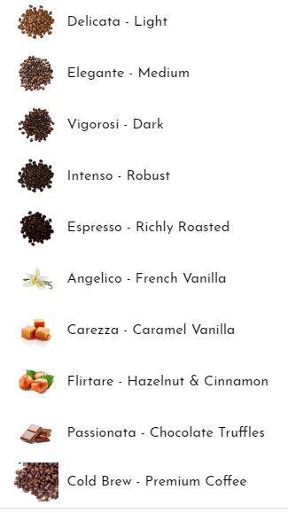Amora Coffee Choices