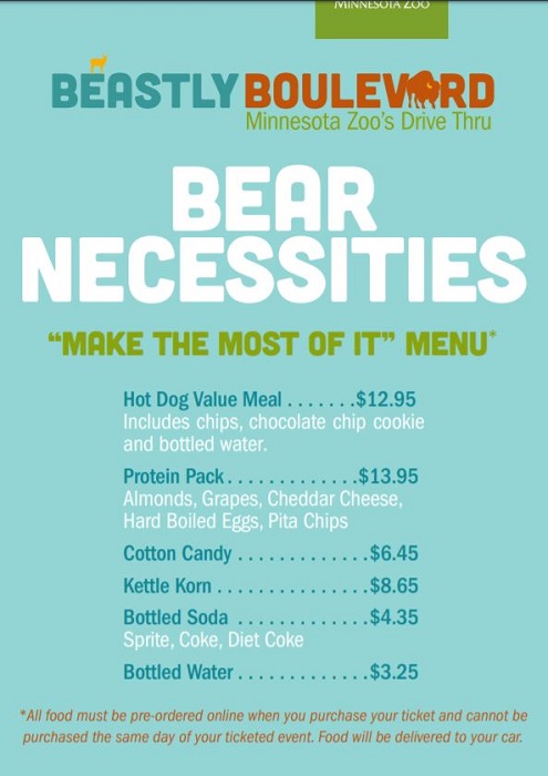 MN Zoo Beastly Boulevard Menu