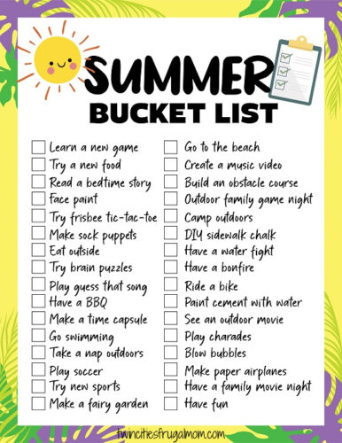 Free Printable Summer Bucket List (32 Ideas!) - Twin Cities Frugal Mom