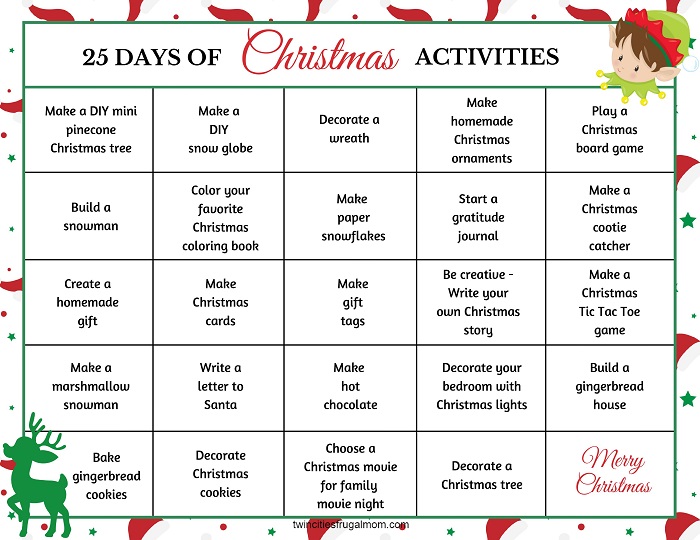 Free Printable 25 Days of Christmas Activities - Twin Cities Frugal Mom