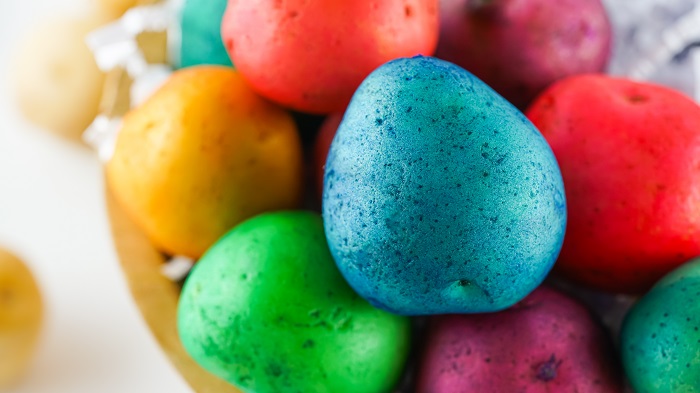 easter egg potatoes dyed closeup