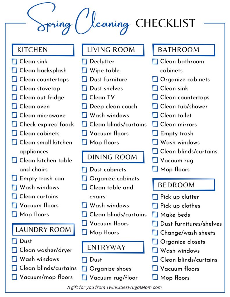 Free Printable Spring Cleaning Checklist - Twin Cities Frugal Mom
