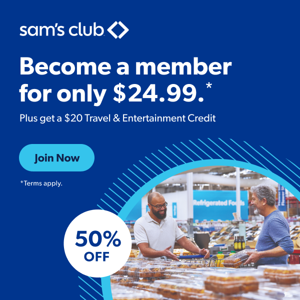 HOT* Sam's Club 1-Year Membership Deal - Save 50% plus get $20 in