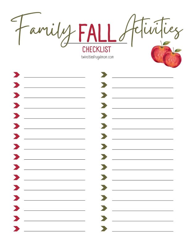 TCFM Frugal Fall Activities Checklist